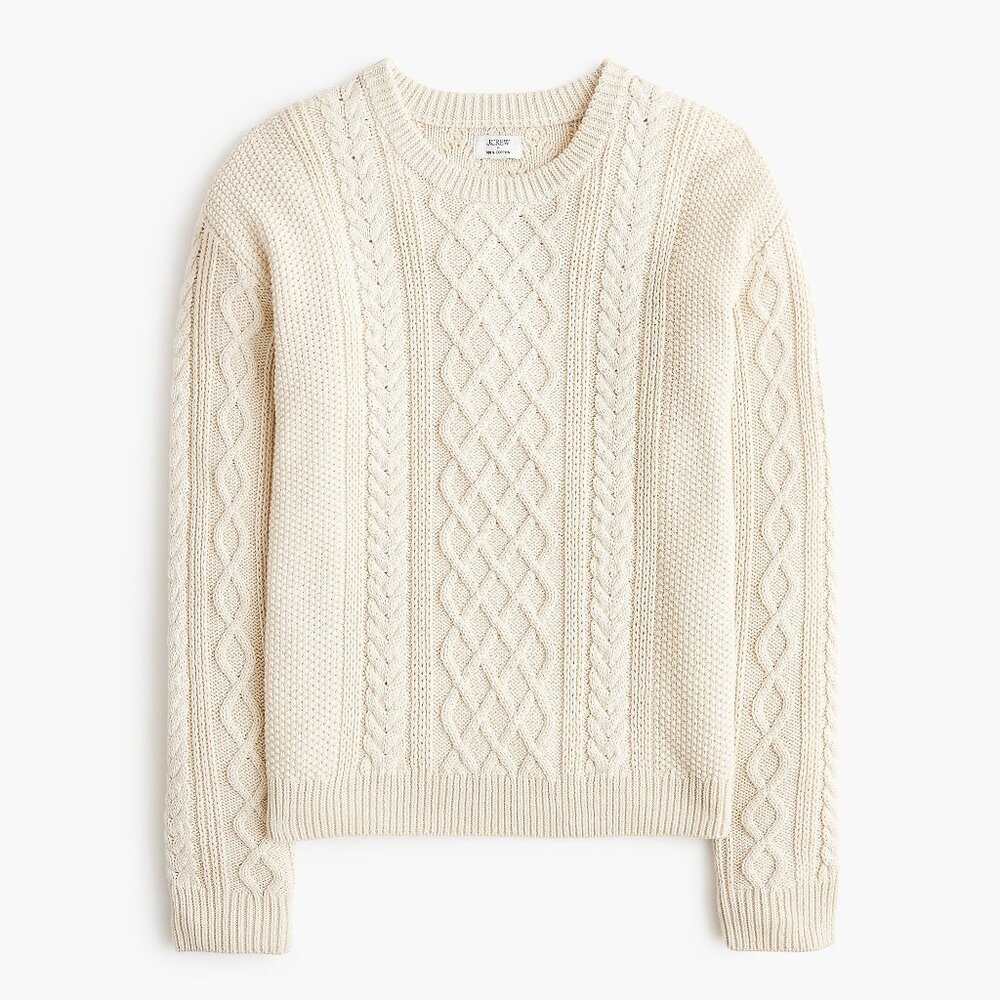J. Crew Cream Cable Knit Crewneck Sweater